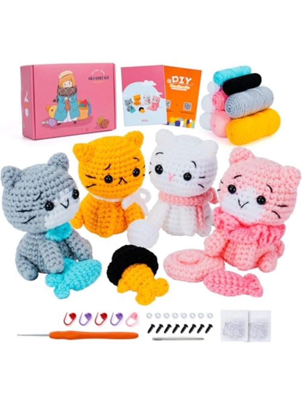 Crochet Kit Beginners Learn Crochet Cat Animals Starter Set Video Tutorial DIY